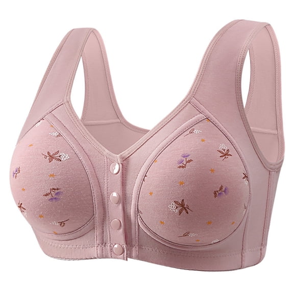 Women's Front Closure Bras Plus Size Floral Print Full Coverage Support Bra Grey Size 36