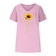 thumbnail image 5 of Camiseta de Manga Corta con Cuello en V con Impresión de Girasol, Algodón Casual Y Top de Cáñamo, 5 of 6