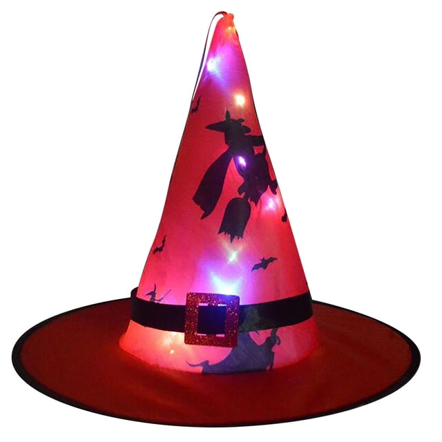 Under 10 Party Light-up Decoration Halloween Hat Witch Hat Scene Layout LED Lights String Hat Party Witch Hat