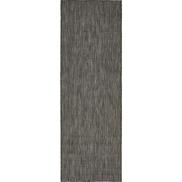Unique Loom Collection Casual Transitional Solid Heathered Indoor/Outdoor Flatweave Area Rug, 2 ft x 6 ft, Black/Gray