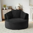 thumbnail image 2 of Muumblus 48.8" Oversized Accent Barrel Chair, Fluffy Round Lazy Sofa Chair for Adults, No Assembly Required, Black Corduroy, 2 of 10