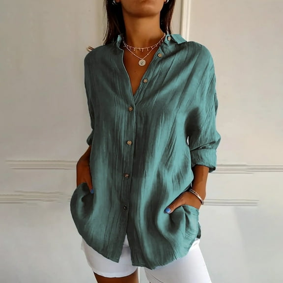 Blmnix Cute Blouses for Women Fall Must-Haves Army Green Draped Solid Color Workout Tops Women V-Neck Long Sleeve Blouses