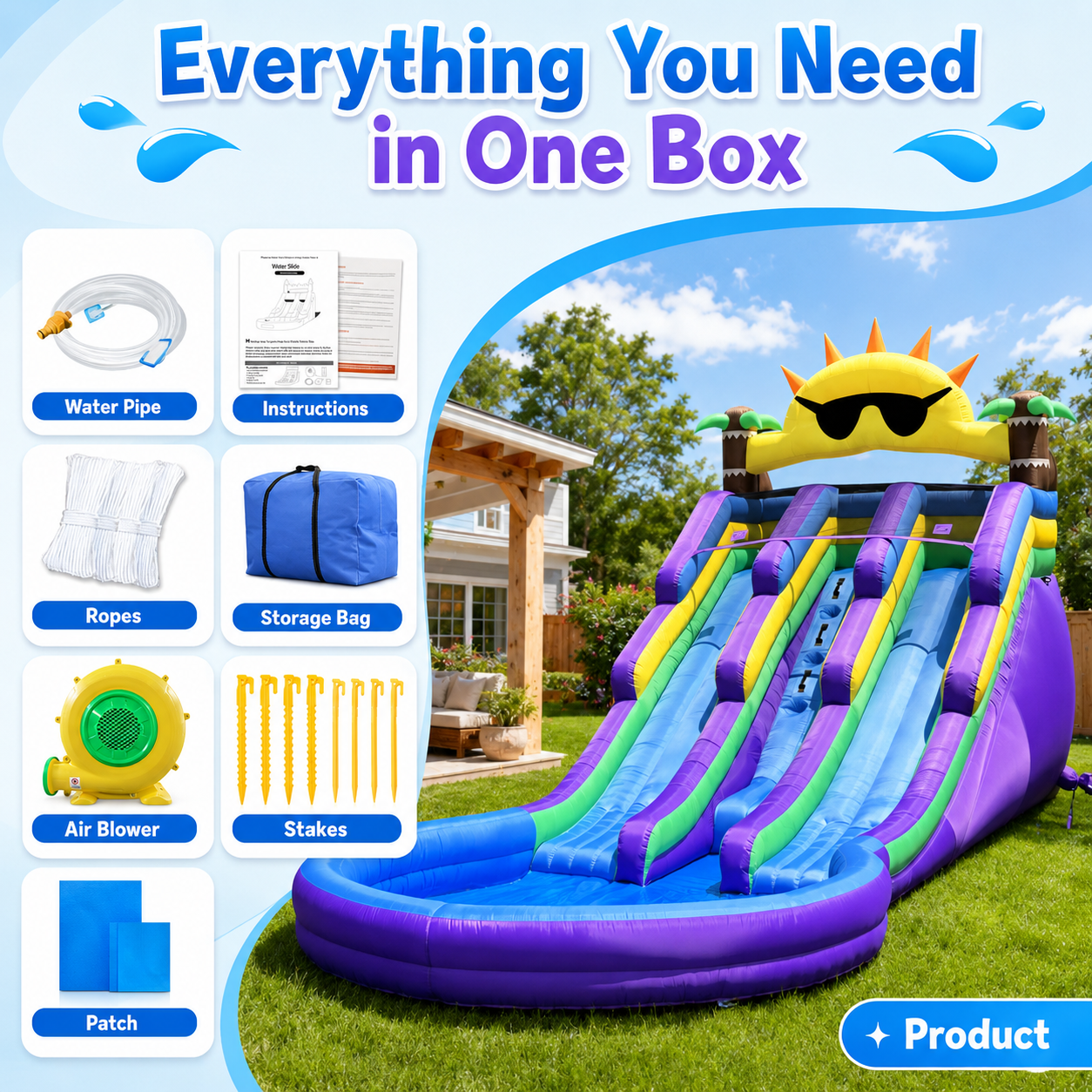 21FT Inflatable Double Water Slide with Splash Pool & Air Blower, Oxford Fabric Wet & Dry Backyard Water Slide for Kids & Adults