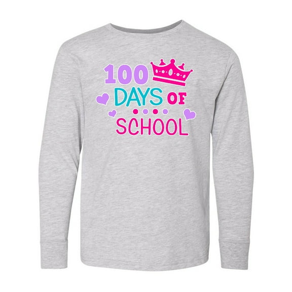 Inktastic 100 Days of School in Pink and Purple with Crown Long Sleeve Youth T-Shirt