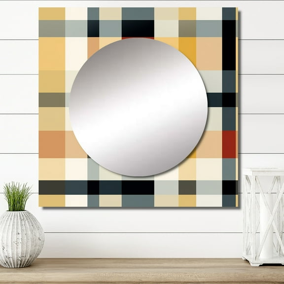 Designart "Classic Plaid Elegance" 0 Cream Large Square Mirror - Square Bedroom Mirror Printed Wall Decor - Vintage Square Printed Wall Mirror Art