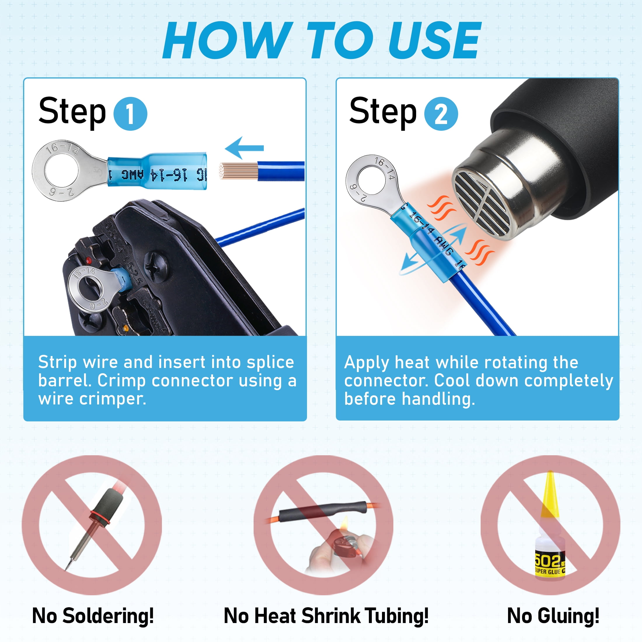 TICONN 500pc Heat Shrink Wire Connectors Kit, Waterproof Crimp Terminals Assortment