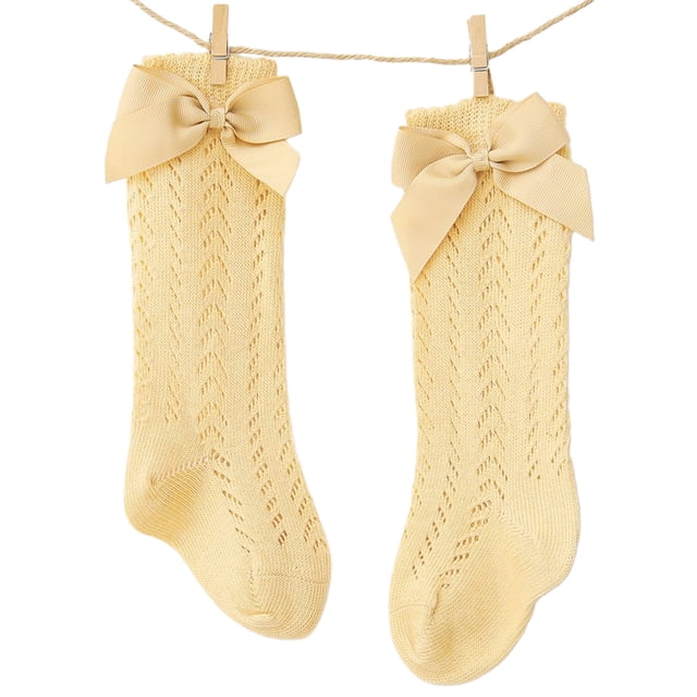 ZAXARRA Baby Girls Stockings Solid Color Long Tube Socks with Bowknot Decoration