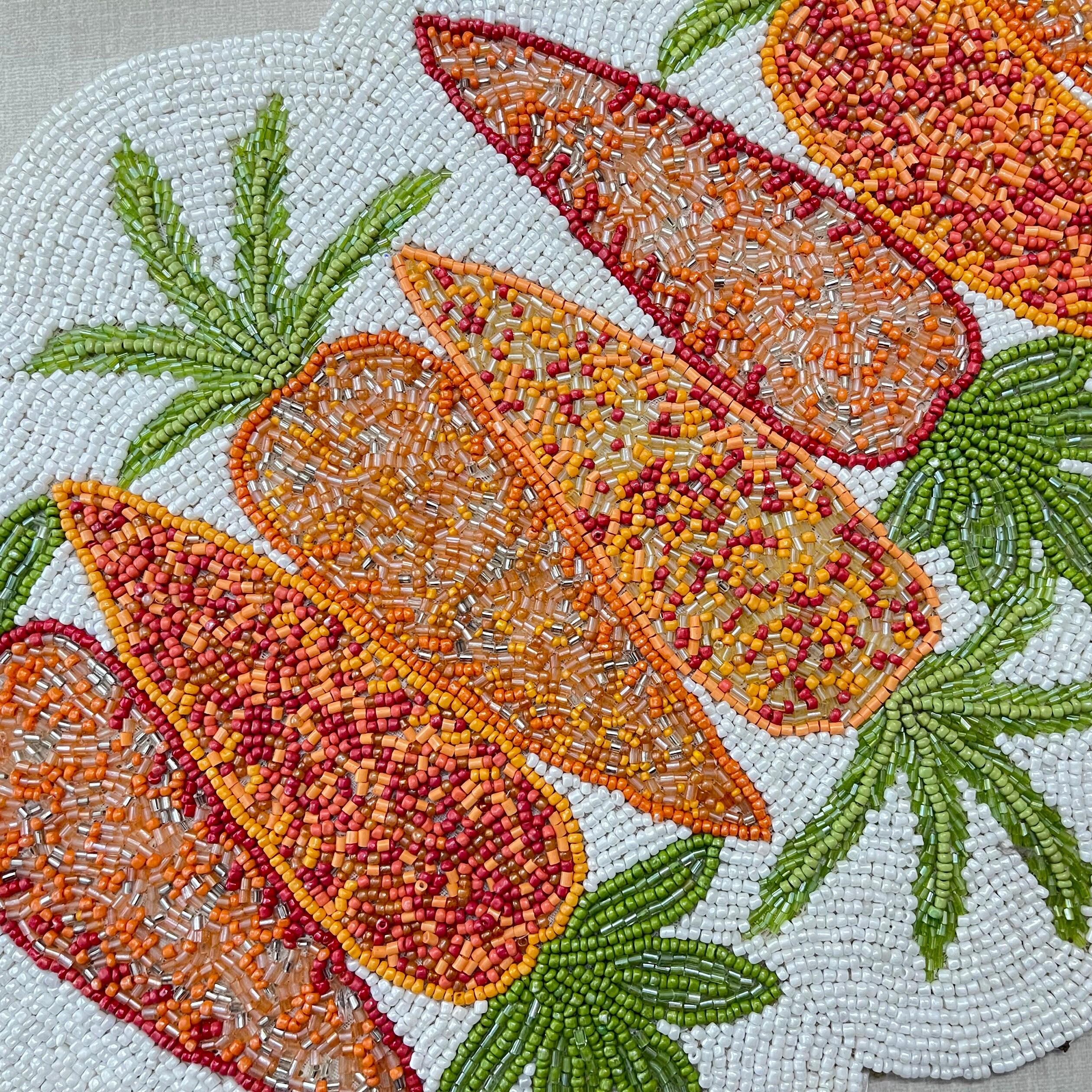Handmade bead table runner and placemat, carrot design beaded runner for Easter