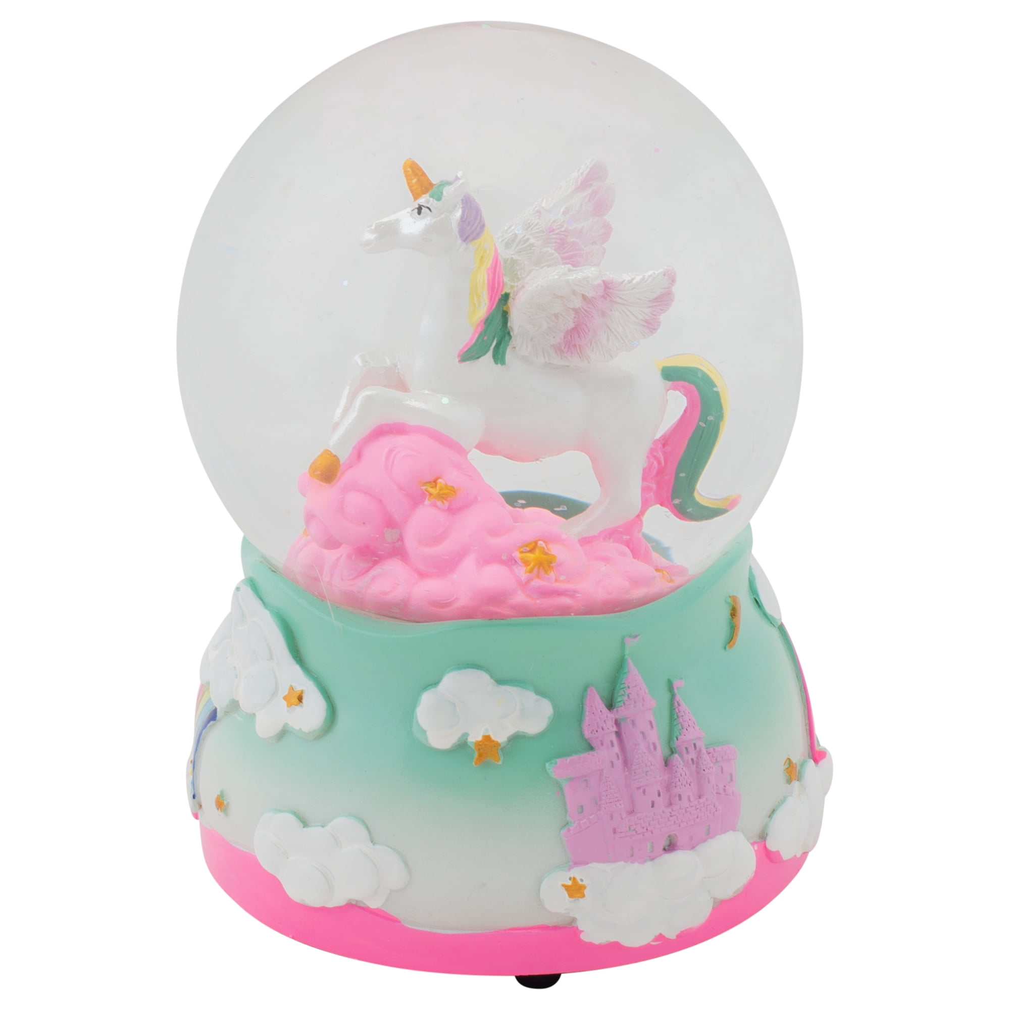 Unicorn Rainbows on Teal Musical Figurine 100MM Water Globe Plays Tune The Unicorn