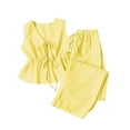 thumbnail image 7 of Shrysg Women's Summer 2 Piece Outfits Casual Striped Sleeveless V Neck Crop Tops and Wide Leg Pants Tracksuit Sets Yellow, 7 of 7