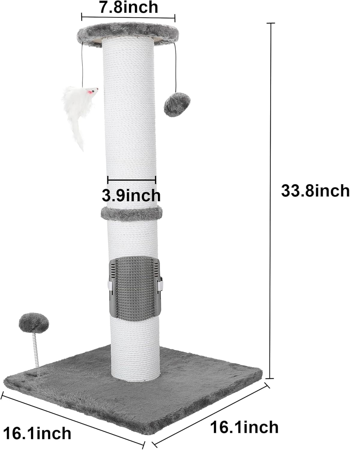 Cat Scratching Post 34 Inchs Cat Self Gromming with Dangling Toys and Sisal Rope, Grey