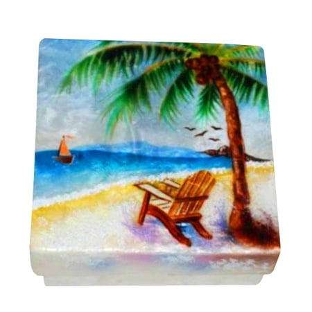 Kubla Crafts Capiz Oyster Shell Beach Scene Trinket Jewelry Gift Change Box