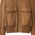thumbnail image 6 of WLOMHUW Womens Cropped Jakcets Suede Bomber Jacket with Stand Collar Zip Up Short Coat with Pockets, 6 of 7