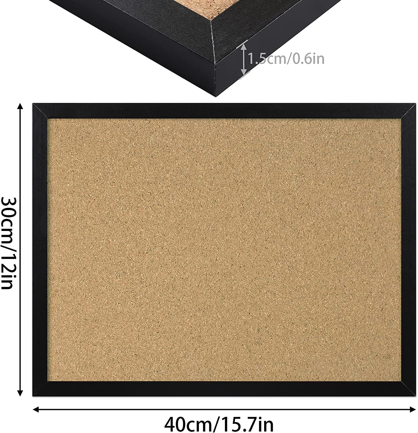 Cork Board Bulletin Board 15.7 x 12 Inches with Rectangle Black Frame Hanging Pin for Office Home Message Board or Vision Board Decoration