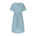 thumbnail image 4 of Penkiiy Women's Summer V-Neck Dress | Cotton-Like Linen Blend, Lightweight & Breathable | Trendy Casual & Vacation Essential S Light Blue, 4 of 6