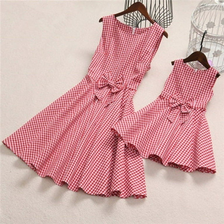 Mother and Daughter Clothes Bowknot dress Family Matching Outfits Pleated  Girls 