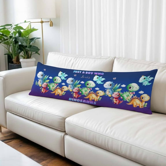 Funny Dinosaur Body Pillow Covers 20"x54", Cute Dino Purple Cartoon Boys Girls Children Soft Brushed Microfiber Breathable Throw Pillow Covers, Pillowcase with Zipper for Couch Sofa Bedroom
