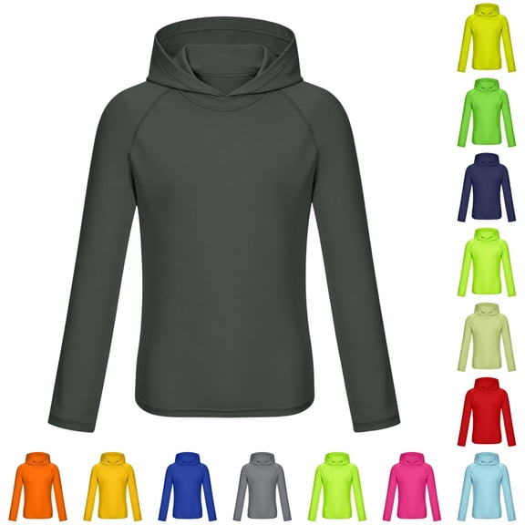 Bigetiay Sun UPF 50 Beach Hooded Rash Guard for Boys – Long Sleeve Pullover Sun Shirt with Raglan Sleeves for Kids, Size 6-7 Years