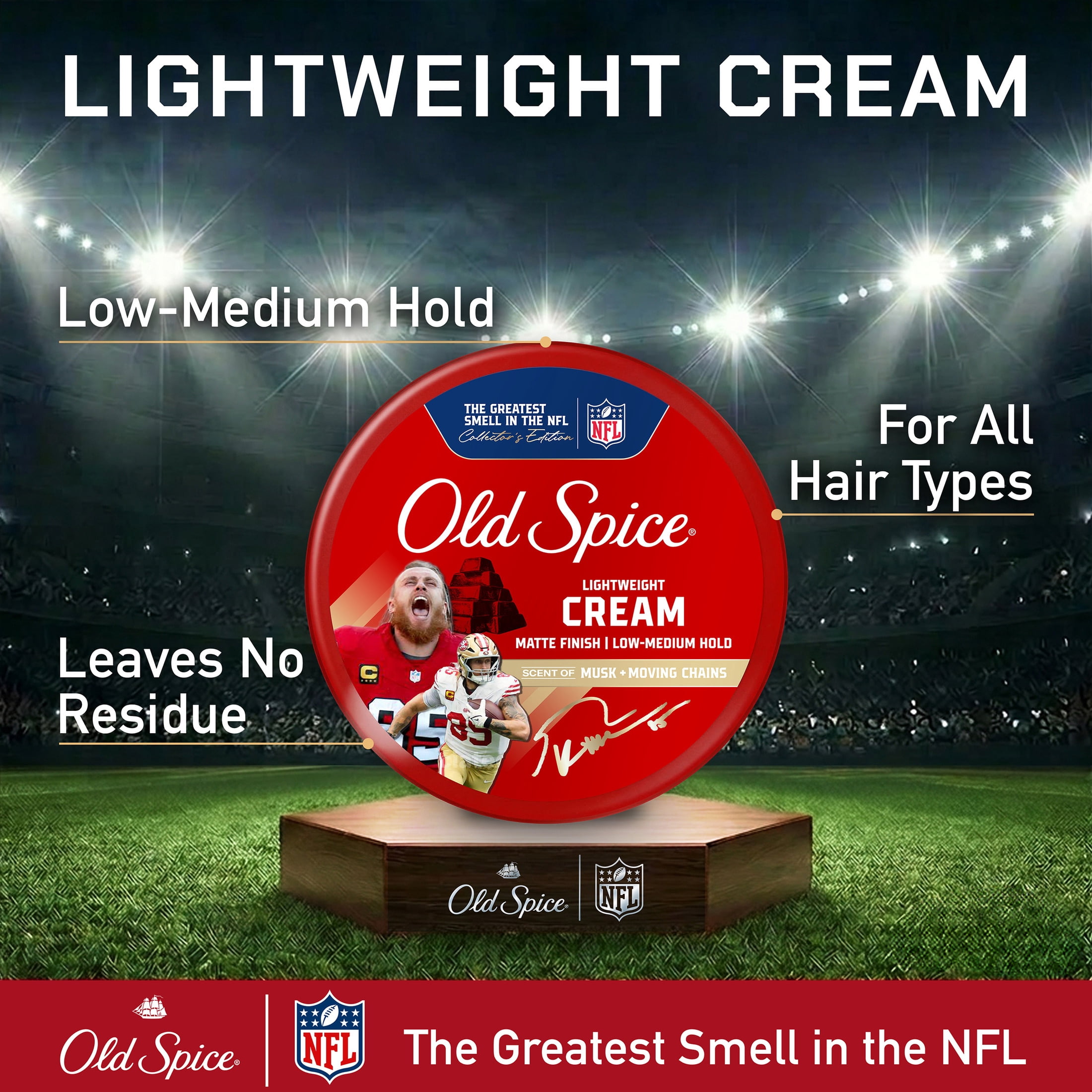 Old Spice Lightweight Styling Cream, A Kittle Goes A Long Way,  Low-Medium Hold, Matte Finish, NFL Collection, 2.22 oz
