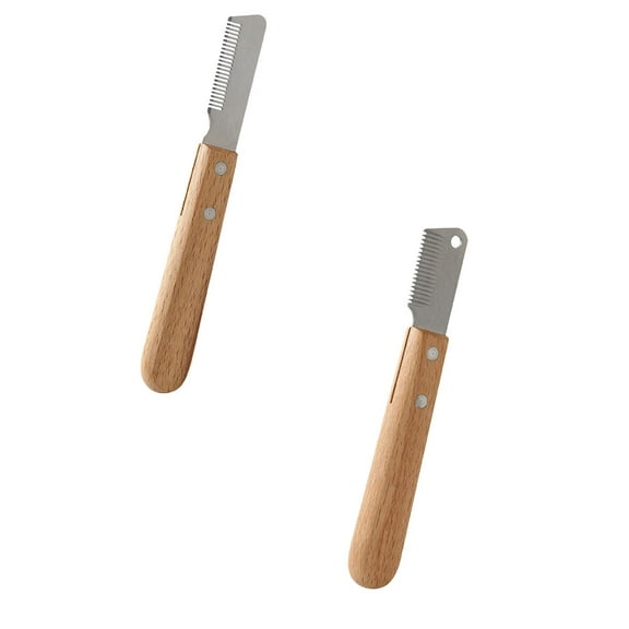 Dog Grooming Stripping Knife 2Pcs Set - Professional Pet Hair Removal Tool with Wood Handle, Multifunction Undercoat Brush for Cats and Dogs, Floating Hair Remover and Dematting Comb