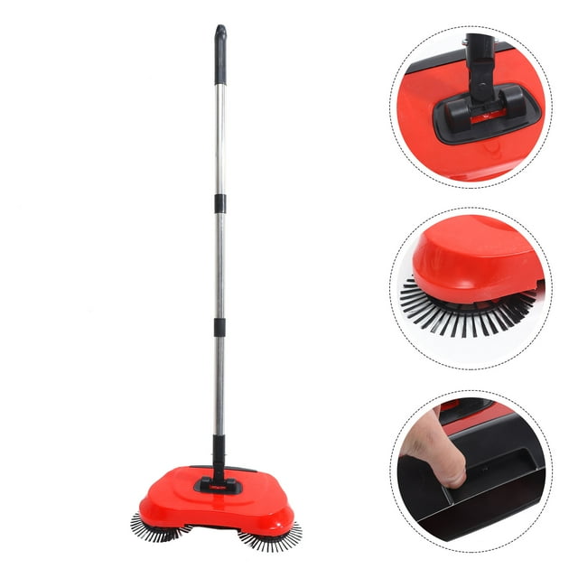 TEHAUX 1Pack Push Floor Sweeper Multi Function 3 in 1 Garbage Collection Tool in Red for Daily Cleaning