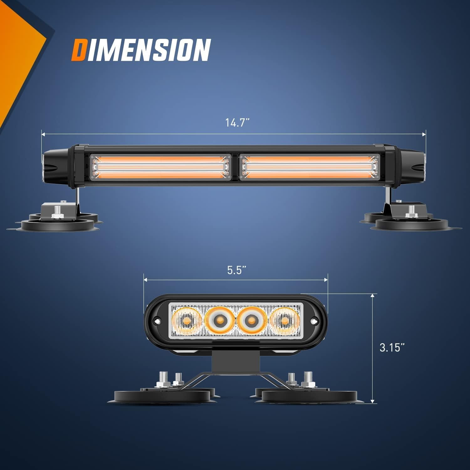 Nilight 14.5 Inch Amber White COB LED Strobe Light Bar with Magnetic Base for Trucks & Vehicles