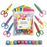 Pattern Craft 6pcs Scissors with 10pcs Paper Hole Punches & 10pcs Colorful Craft Papers