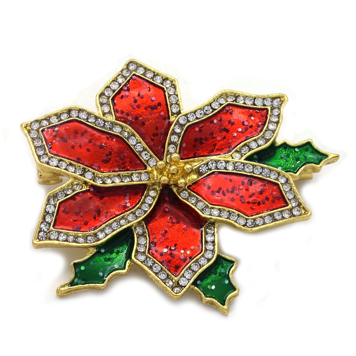 Rosemarie Collections Womens Sparkling Rhinestone and Enamel Christmas Poinsettia Flower Holiday Brooch Pin