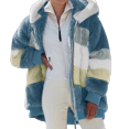 thumbnail image 2 of Women's Fashion Splicing Winter Loose Plush Long Sleeve Zipper Pocket Hooded Coat for Cold Weather and Casual Outings,Blue,M, 2 of 8