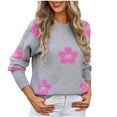 thumbnail image 2 of Womens Sweaters Pullover Long Sleeved Round Neck Flower Embroidered Sweater Gray M, 2 of 6