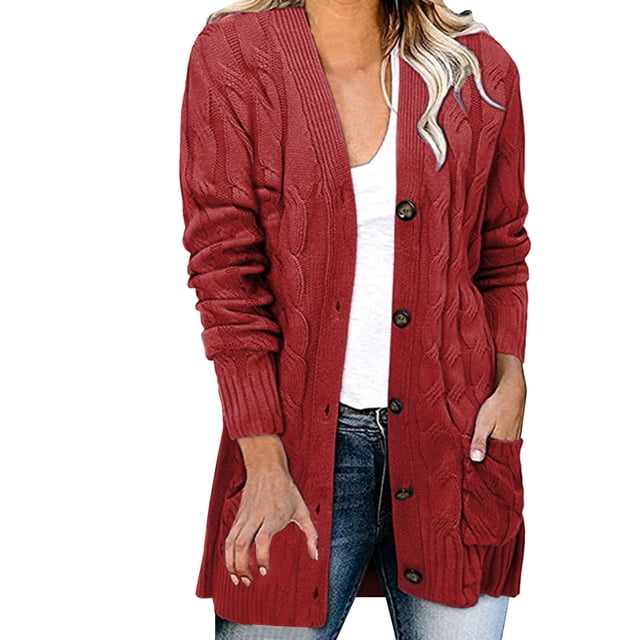 Manteau d'Hiver Automne pour Femmes Col Rond Tricot Mi-Long Manteau Extérieur Ouvert Trench Chaud Cardigan Mode