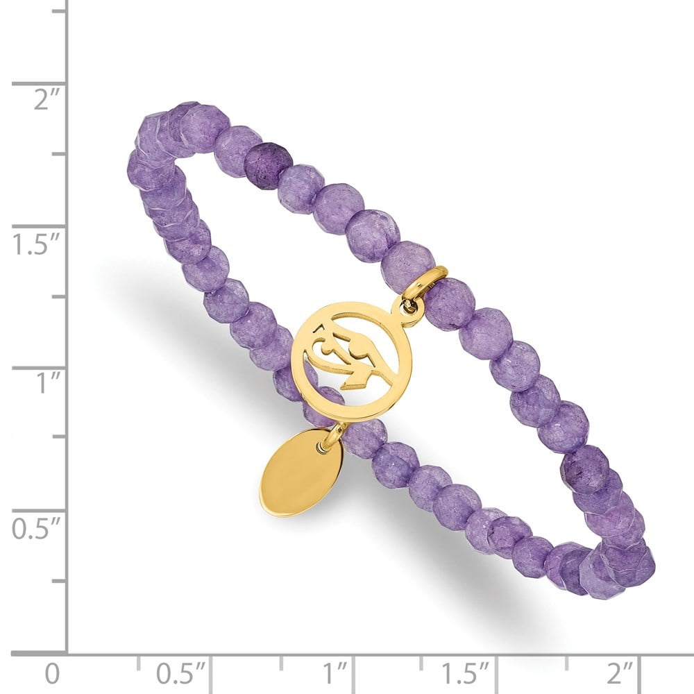 Auriga Mother's Day Gift Stainless Steel Yellow IP-plated Eye of Horus 4mm Purple Jade Beaded Stretch Bracelet for Women