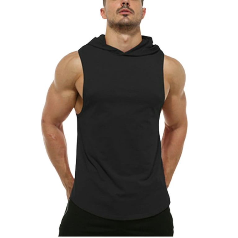 Haite Men's Gym Hoodies Sleeveless Hooded Tops Muscle Shirts Fitness T Shirt Sport Stretchy Black XL - Walmart.com