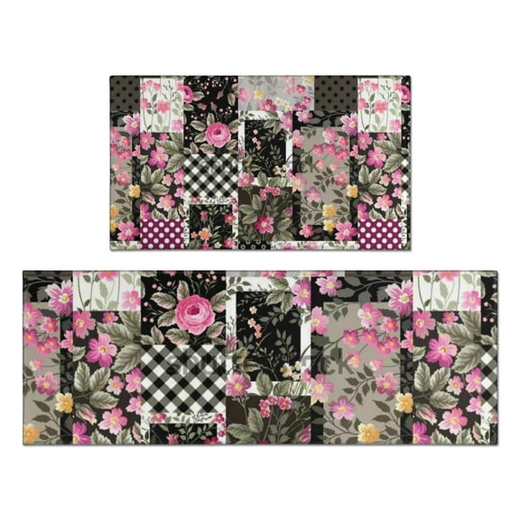 Pioneer Flower Floral Print Pattern Kitchen Rugs Sets Of 2,Anti Fatigue Kitchen Mat Rugs Non Slip Washable,Decorative Kitchen Floor Mats for Kitchen,Sink,Laundry,17"x30" 17"x47"