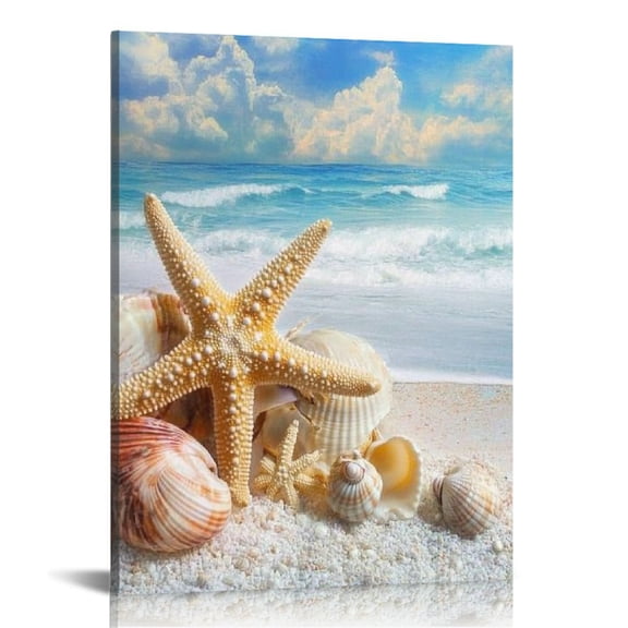 Patifu Starfish Seashells Beach Canvas Wall Art Home Decor 12x16 in