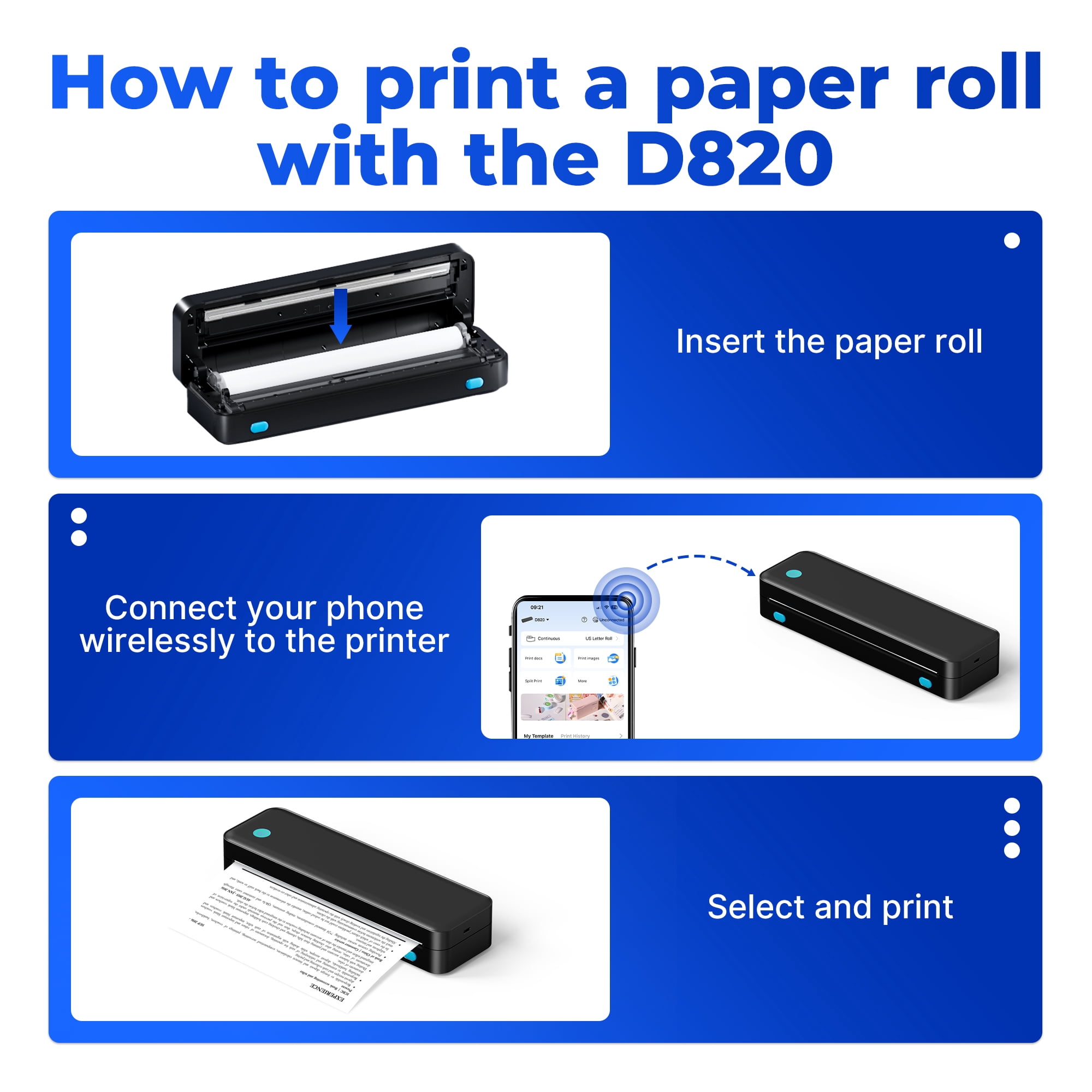 CHIVALZ Portable Printers for Travel, Support & 8.5"x11" US Letter Size, for Home Use Suitable for Phone & PC