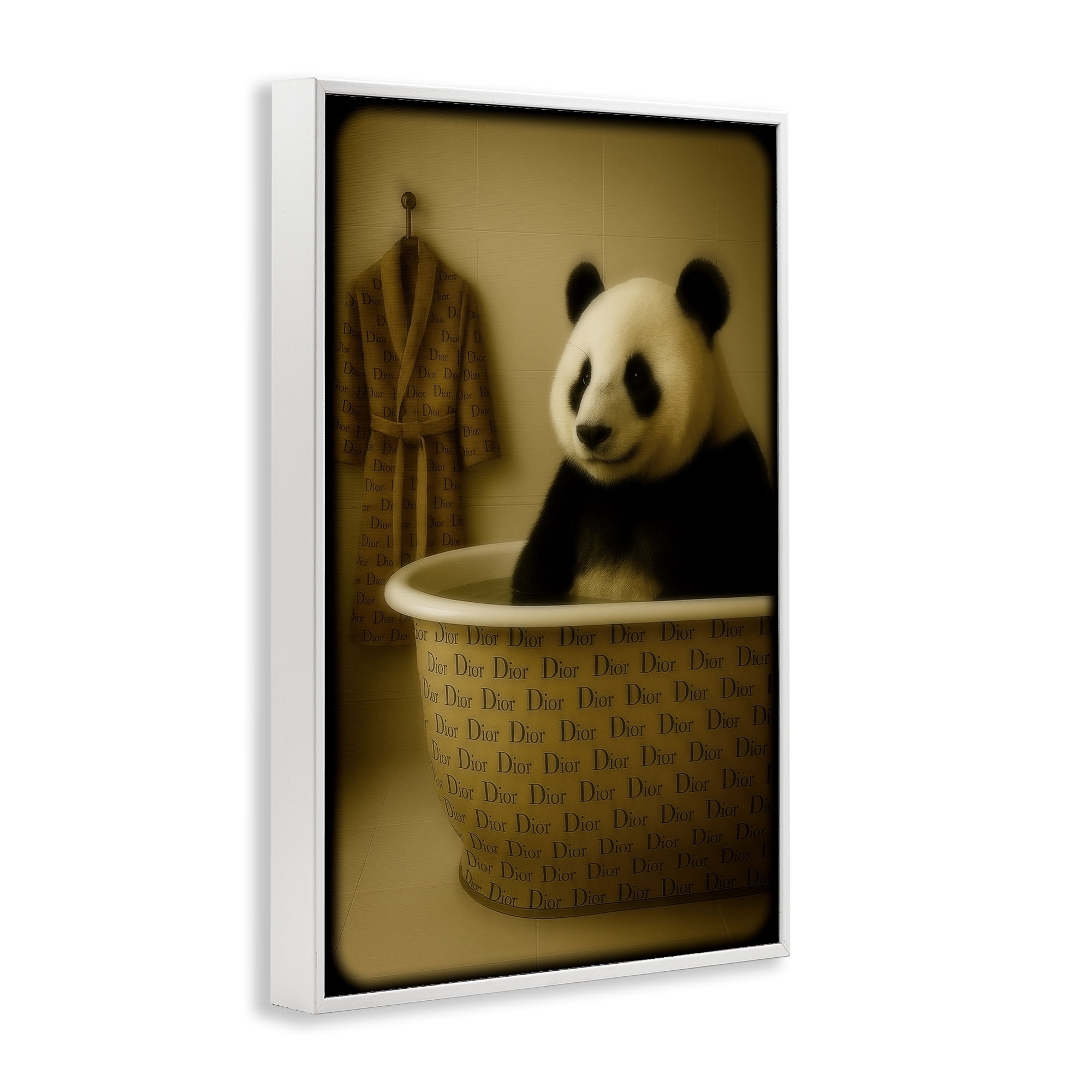 Stupell Industries Couture Panda in Luxury Tub White Framed Giclee Art, design by Grotto Studios