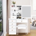 thumbnail image 2 of solautey White Vanity with Sliding Mirror, 6 Drawers, Open Shelves, Bedroom Dressing Table, 2 of 7