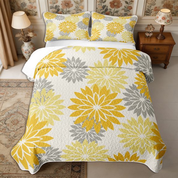 Manfei Botanical Flower Dahlia Twin Quilt Set 2 Pieces,Spring Garden Twin Coverlet Set,1 Bedspread and 1 Pillowcase