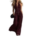 thumbnail image 2 of Womens Halter Neck Jumpsuit Zipper Front Wide Leg Summer Casual Elegant Romper with Pockets XL, 2 of 3