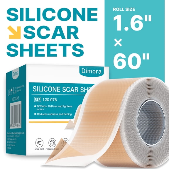 Dimora Silicone Scar Sheets - Medical Grade Silicone Scar Tape - Waterproof & Hypoallergenic Scar Removal Treatment for Surgical Scars, C Section, Tummy Tuck, Burns, Keloid Treatment, 1.6”x60" Roll