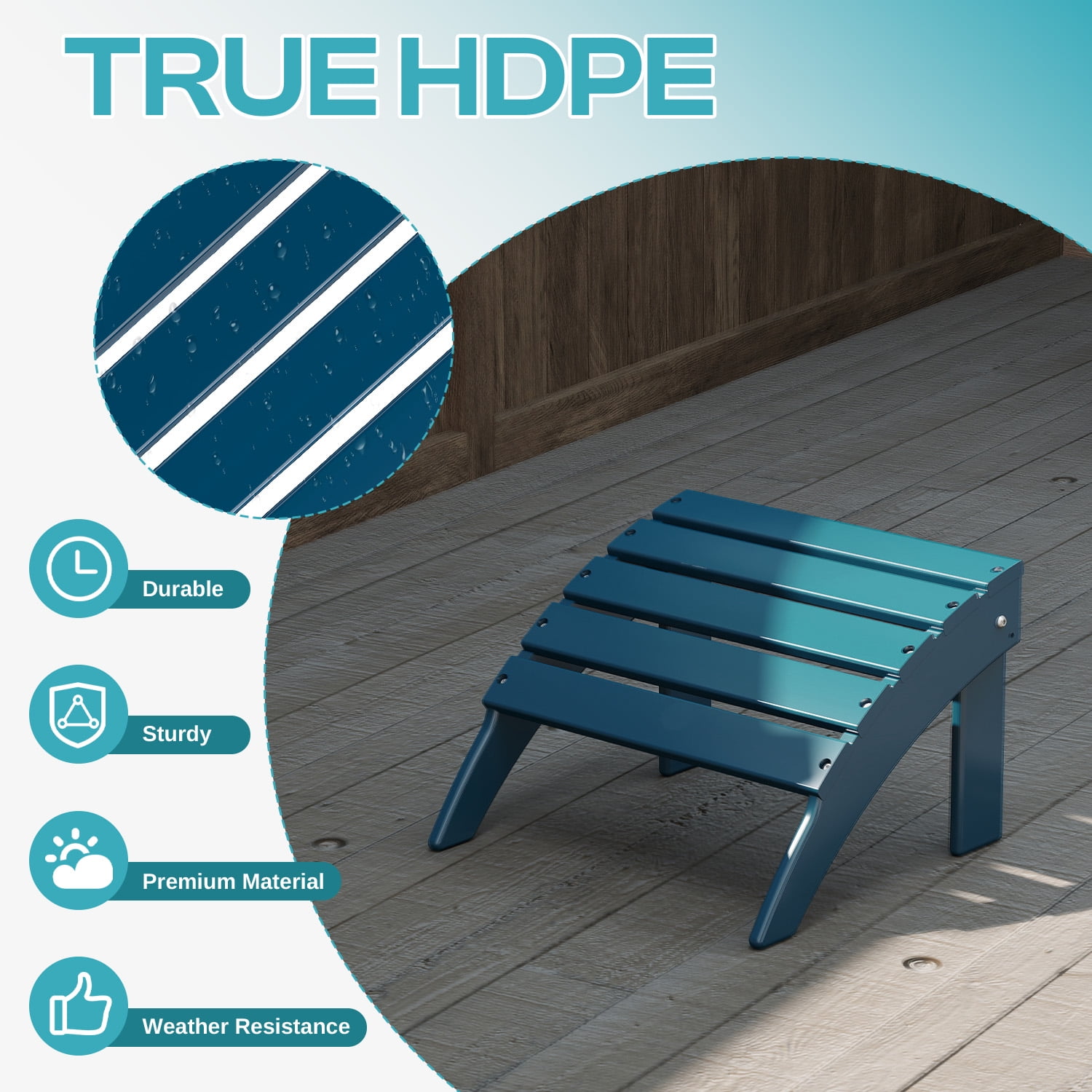 FODINGHILL Adirondack Outdoor Ottoman, HDPE Patio Foot Rest, All Weather Folding Foot Stool for Adirondack Chair, for Patio Backyard Pool Porch Lawn, Blue