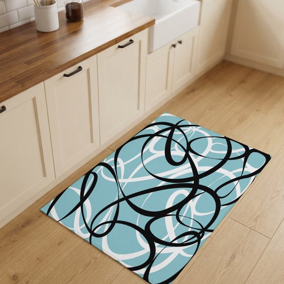 2x3ft Rectangle Rug,Abstraction Distortion Lines Art Washable Area Rugs Non-Slip Accent Rug Black Blue White Soft Circle Carpet for Living Room Bedroom Home Office Decor