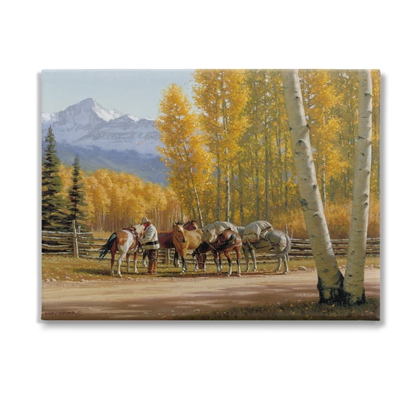 Stupell Industries Horses with Fall Foliage Landscape Painting Gallery Wrapped Canvas Art Print Wall Art, 48 x 36