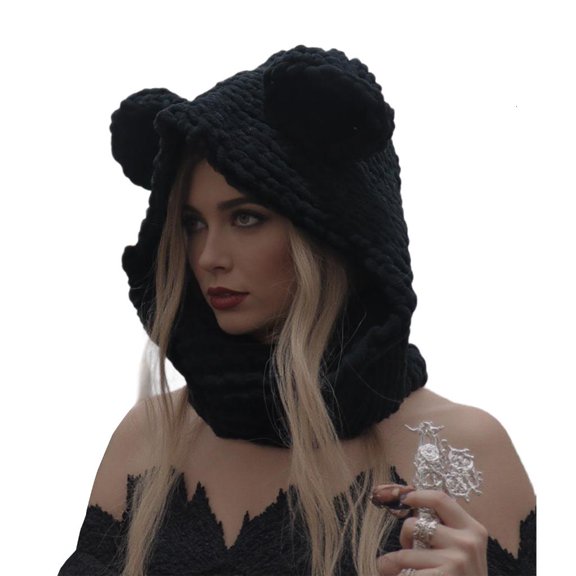 MOMOJIA Thicken Neck Warmer Hat Crochet Bear Ear Balaclava Scarf Hat for Cold Weather Winter Sport Gear For Outdoor Enthusiasts