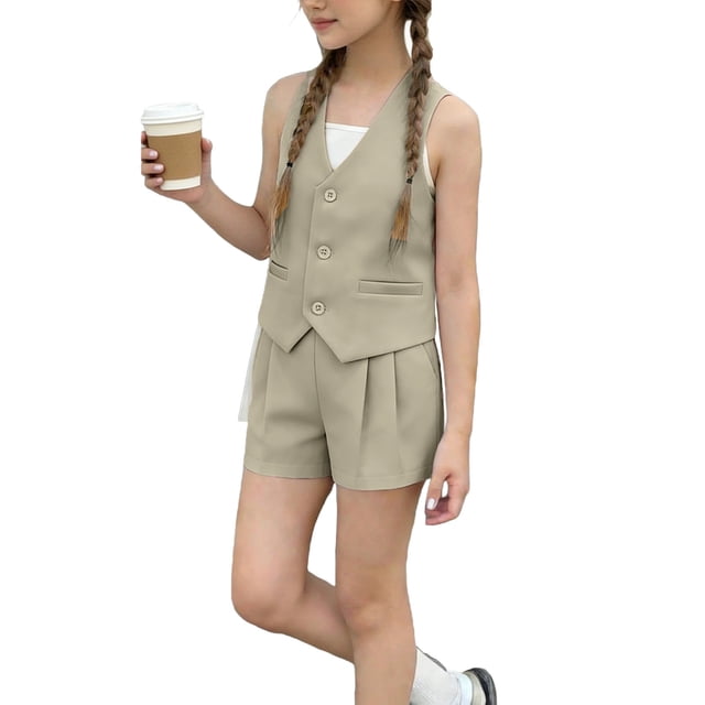 SDNall Kids Solid Color Sleeveless Vest Shirt and Shorts Two-Piece Set for Baby Summer Outfit