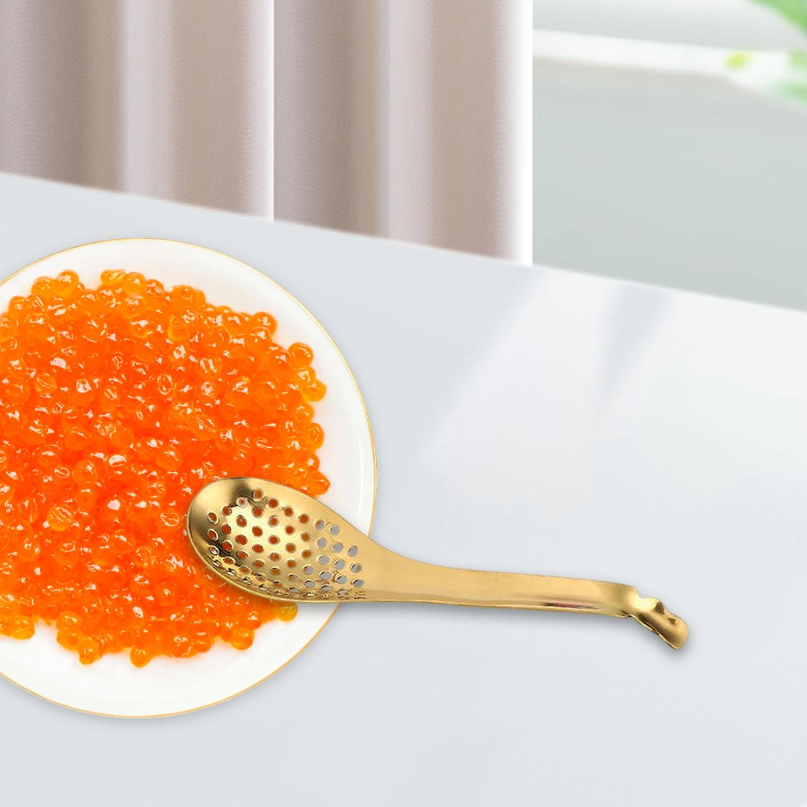 Jinyi Spherification Spoon,caviar Spoon Strainer Colander Stainless Steel  Slotted Spoon Cocktail Strainer Spoon Portable Salad Fruit Slotted Spoon  For