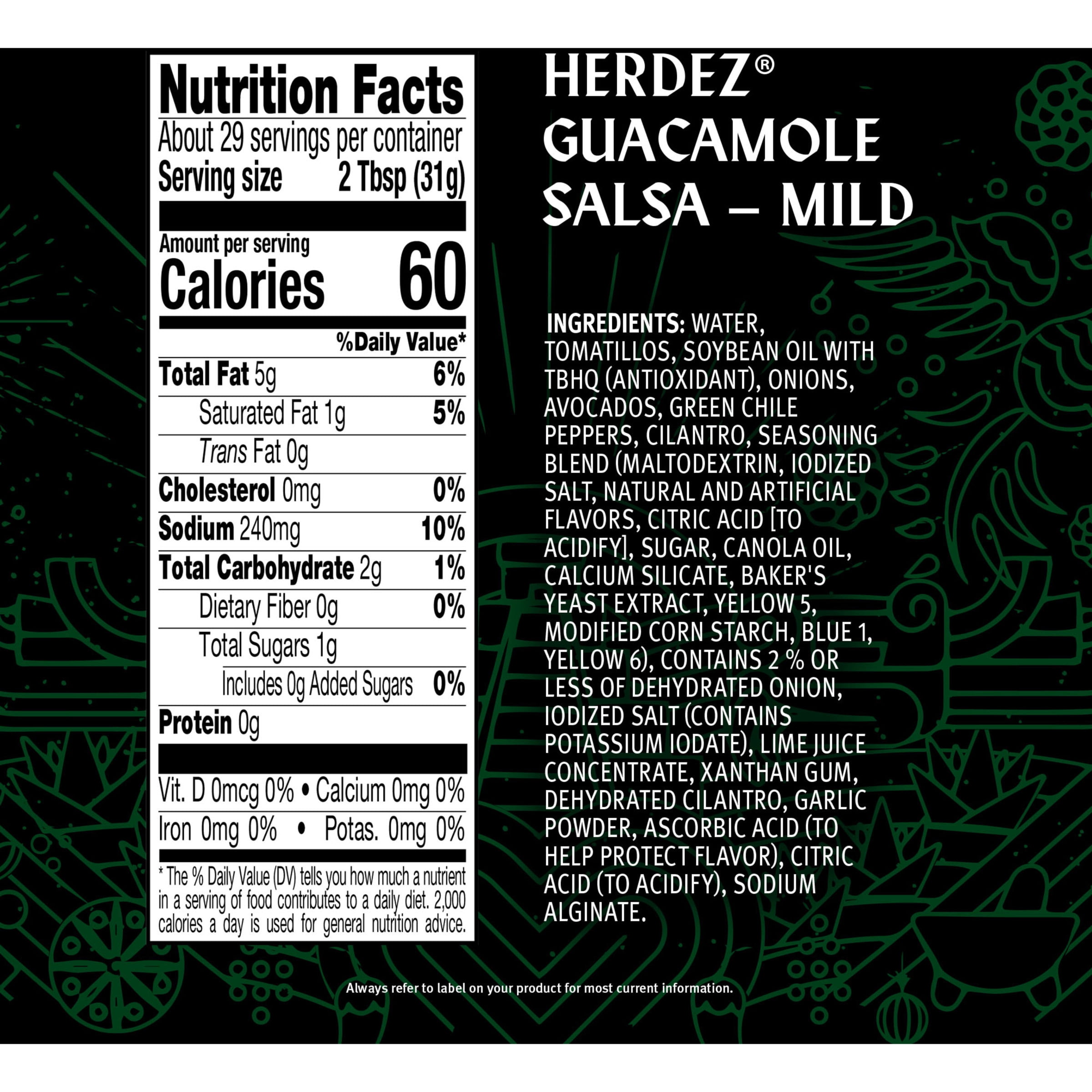 HERDEZ Guacamole Salsa Mild, Tortilla Chip Dip, Shelf Stable, 32 oz Large Plastic Jug