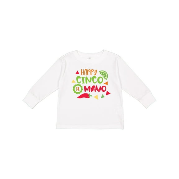 Inktastic Happy Cinco De Mayo with Lime and Red Pepper Boys or Girls Long Sleeve Toddler T-Shirt
