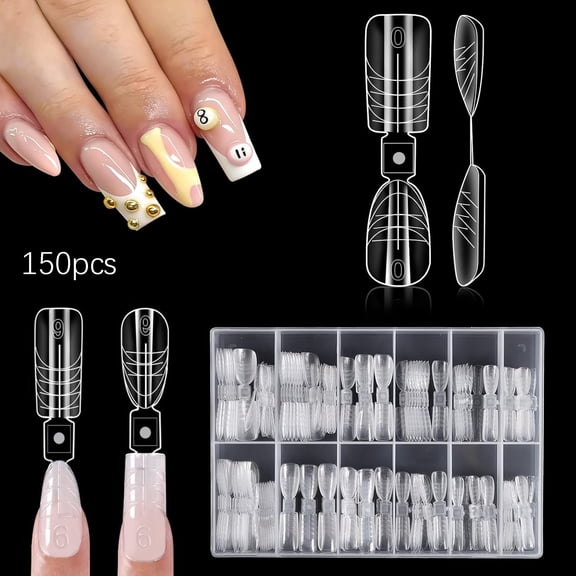 RAGUPEL 150Pcs Dual Forms for Polygel, Short Square and Almond Shape Dual Sandwich Nail Forms, Reusable Ultra-Thin Dual-Ended Nail Forms for Quick Nails Extension